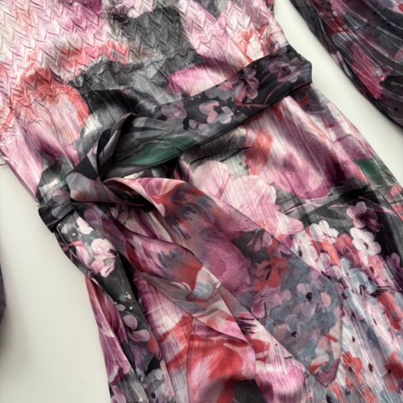 Komarov Nwt Pink Annami Floral Belted Ruffled V Neck Dress Large L - Picture 4 of 8